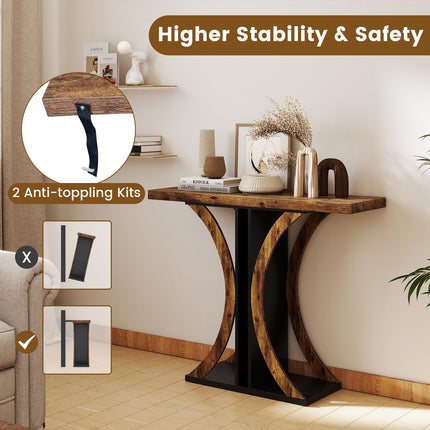 Dreamade 40" Narrow Console Table | T-Shaped Entryway Table with Open Storage Shelve