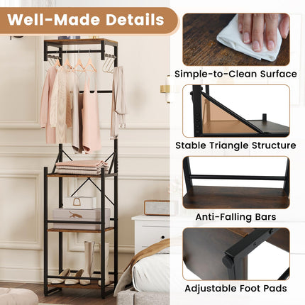 Dreamade Freestanding Coat Rack with 4 Storage Shelves and 6 Hooks