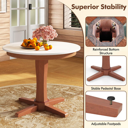 Dreamade Round Dining Table, 36” Kitchen Table with Base, Solid Rubber Wood Frame, Breakfast Table for 4 People