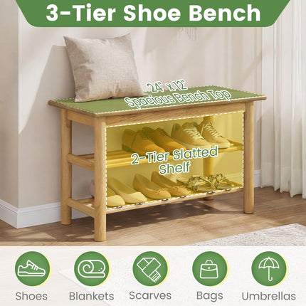 Dreamade 3-Tier Entryway Shoe Rack Bench with Slat Shelves (12 x 24 x 17 Inches)