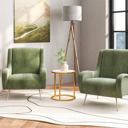Dreamade Faux Marble Side Table, Round End Table with Golden Metal Frame and White Marble Top