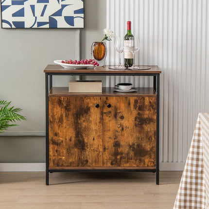 Dreamade Buffet Cabinet with Shelf - 2 Door Sideboard Kitchen Storage Cupboard with Shelves (Rustic Brown)