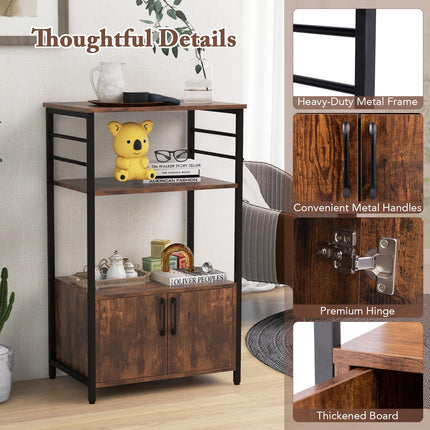 Dreamade Kitchen Bakers Rack with Storage, 3-Tier Industrial Microwave Stand with Open Shelves and 10 Removable S-Shaped Hooks
