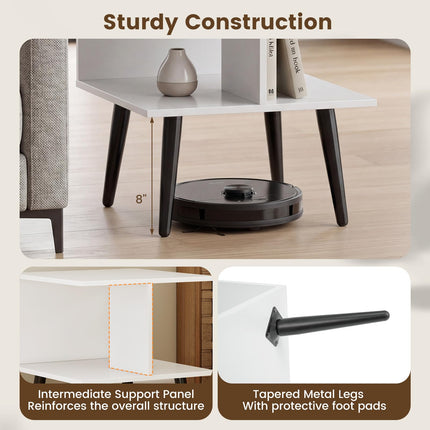 Dreamade Mid Century Modern 2-Tier End Table with 2 Storage Compartments (1/2)