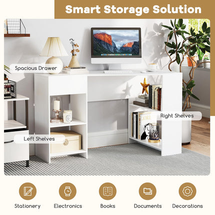 Dreamade White Desk with Drawer 48 Inch Corner Desk