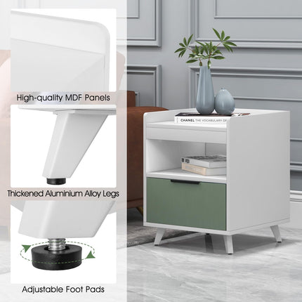 Dreamade Nightstand with Drawer, 3-Tier Bedside Table with Storage Drawer & Open Compartment