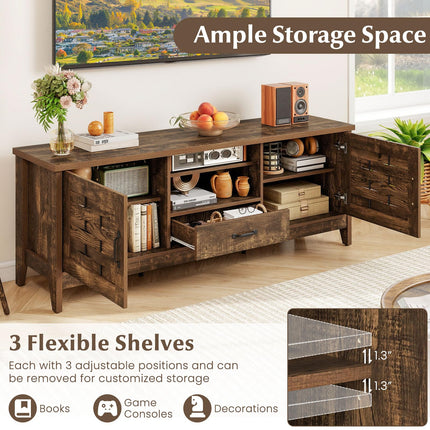 Dreamade Farmhouse TV Stand for 65 Inch TVs 59" Wood Entertainment Center with 2 Woven Accent Doors