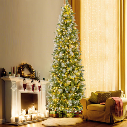 Dreamade 6ft / 7.5ft / 9ft Pre-Lit Pencil Christmas Tree with Flocked Frosted Tips & LED Lights