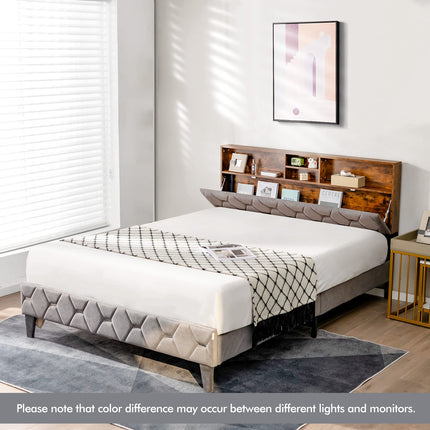 Dreamade Full Size Bed Frame with Storage Headboard