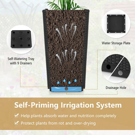 Dreamade Outdoor Wicker Flower Pot Set of 2, 22.5” Tall Planters with Drainage Hole, Self-Watering Tray