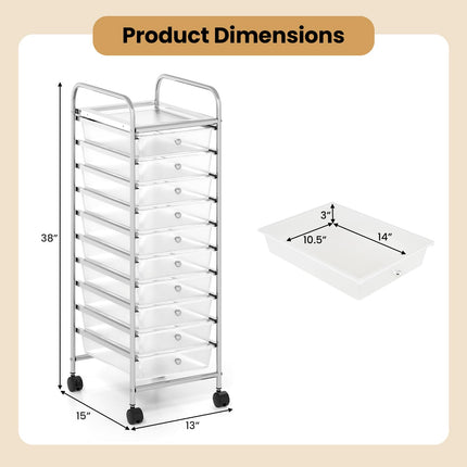 Dreamade 10-Drawer Rolling Storage Cart with Metal Frame and Lockable Universal Wheels