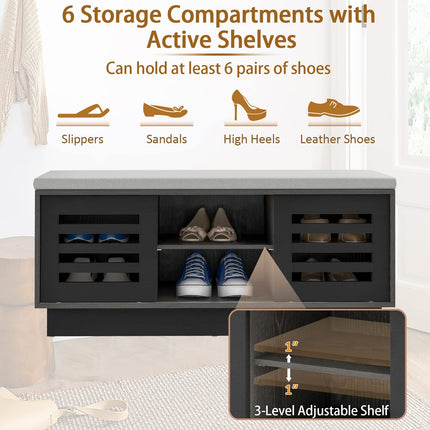 Dreamade Entryway Shoe Storage Bench - Shoe Rack w/Seat Cushion & 6 Storage Compartments