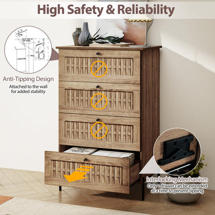 Dreamade 4-Drawer Dresser with Interlocking Mechanism and Metal Legs for Bedroom