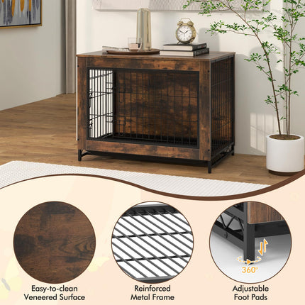 Dreamade Dog Crate Furniture - Dog Kennel Side Table with Double Doors & Removable Pull-Out Tray