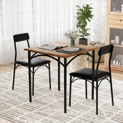 Dreamade 3-Piece Dining Table Set Square Kitchen Table with 2 Upholstered Armless Chairs