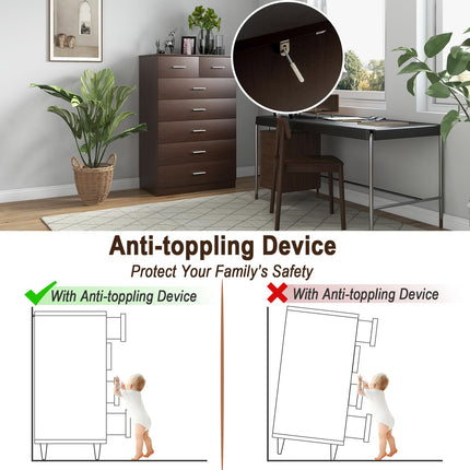 Dreamade 7 Drawers Dresser for Bedroom - Wooden Chest of Drawers with Anti-toppling Device