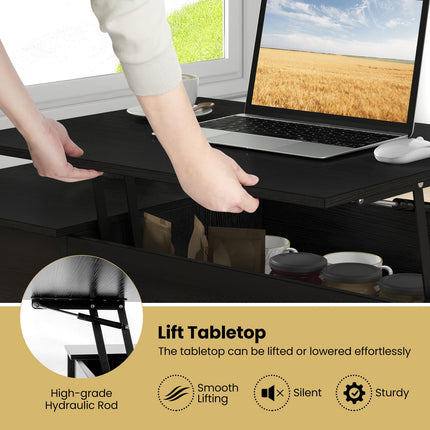 Dreamade Lift Top Coffee Table, Modern Cocktail Table with Hidden Compartment, Open Shelf & Cabinet