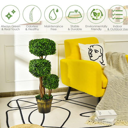 36' Artificial Triple Square Shaped Boxwood Topiary Tree W/ Cement-Filled Plastic Pot - DreamadeUS