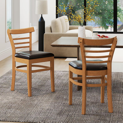 Dreamade Wooden Dining Chairs Set PU Leather Upholstered Kitchen Chair w/Rubber Wood Legs