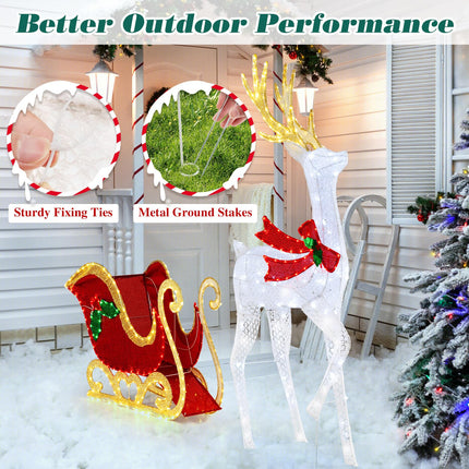 Dreamade Lighted Christmas Reindeer & Sleigh Set, Light-up Xmas Decorations with 462 LED Lights