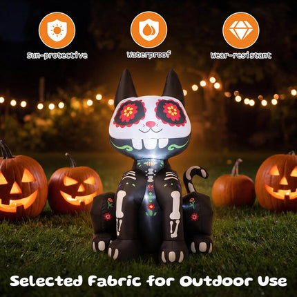 DREAMADE 4ft Halloween Inflatable Lighted Ghost Sugar Skull Cat