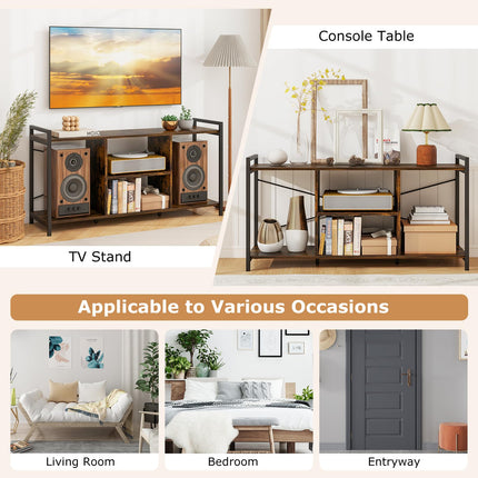 Dreamade TV Stand for TVs up to 55", 3-Tier Entertainment Center with Open Storage Shelves, Side Guardrails & Metal Frame