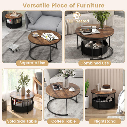 Dreamade 31.5" Round Coffee Table with Removable Fabric Basket & Metal Frame