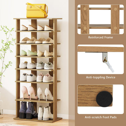 Dreamade 8-Tier Wooden Shoe Rack Patented Double Row Shoe Organizer for 16 Pairs