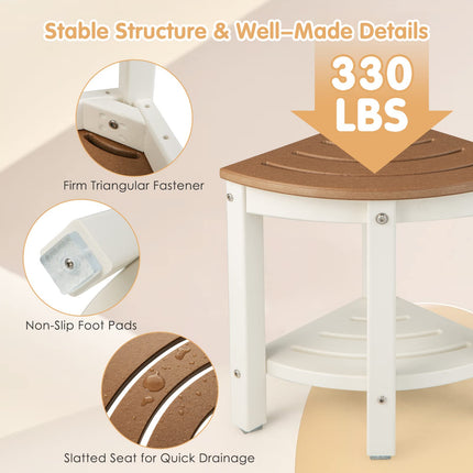 Dreamade Corner Shower Stool Waterproof - HDPE Shower Bench Seat with Storage Shelf
