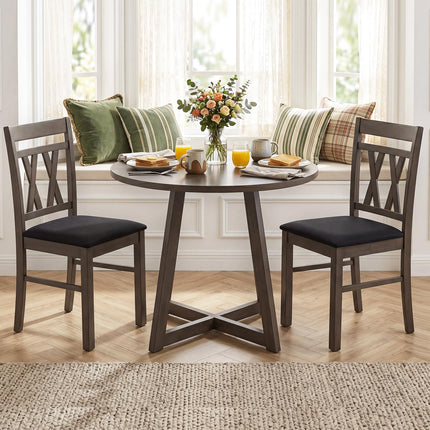 Dreamade Wood Dining Chairs Set of 2/4 Linen Style Upholstered Kitchen Chairs with Dual X-Shaped Back