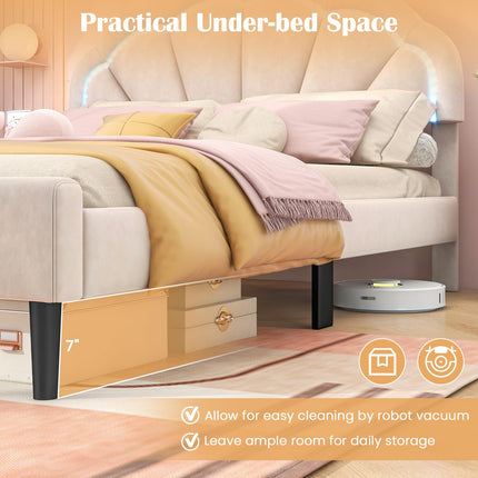 Dreamade Full Size LED Bed Frame, Velvet Upholstered Full Platform Bed with Adjustable Cloud Headboard
