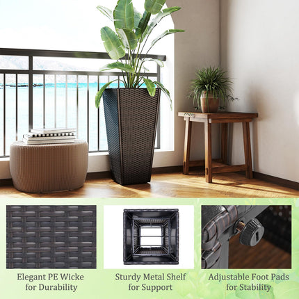 Dreamade Set of 2 Outdoor Wicker Flower Pot 30 Inch Tall Planters with Drainage System PE Rattan Flower Pots