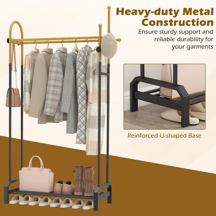 Dreamade Double Rod Freestanding Clothes Rack with 5 Coat Hooks