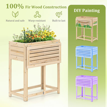 Dreamade Wood Raised Garden Bed w/Folding Drop-Leaf Potting Table