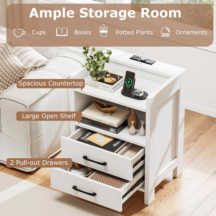 Dreamade LED Nightstand with Charging Station Set of 1/2 Bedside Table