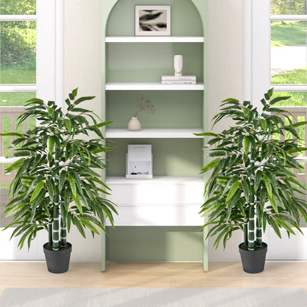 Dreamade Artificial Bamboo Tree, 50" Tall Set of 2 Fake Bamboo Plant with 3 PE Bamboo Trunk & Flush Leaves