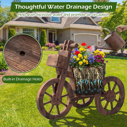 Dreamade Wooden Wagon Planter with Wheels for Patio Backyard Balcony