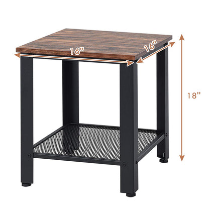 Dreamade Nightstand Side Table 2-Tier W/Adjustable Feet, Storage Shelf and Metal Frame