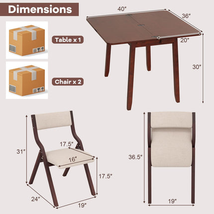 Dreamade Dining Table Set for 2 OR 4, Kitchen Table Chairs Set, Expandable Dining Table with Upholstered Folding Dining Chairs