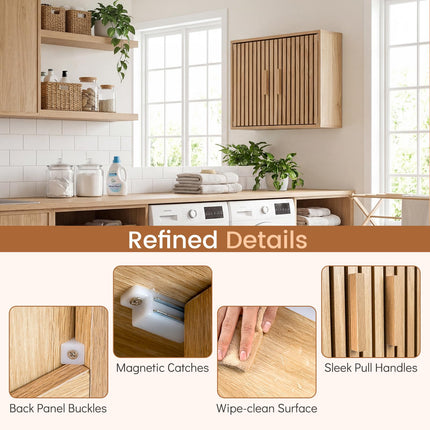 Dreamade Wall Mounted Wooden Medicine Cabinet with 2 Slatted Doors
