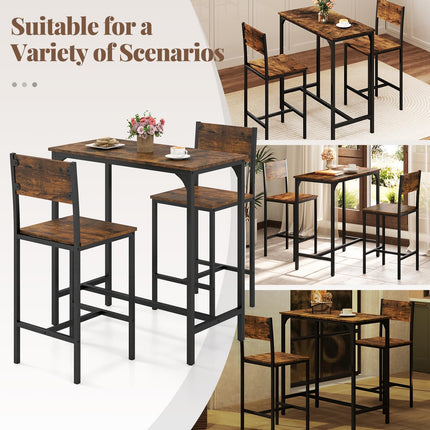 Dreamade Bar Table and Chair Set with 2 Counter Height Bar Stools