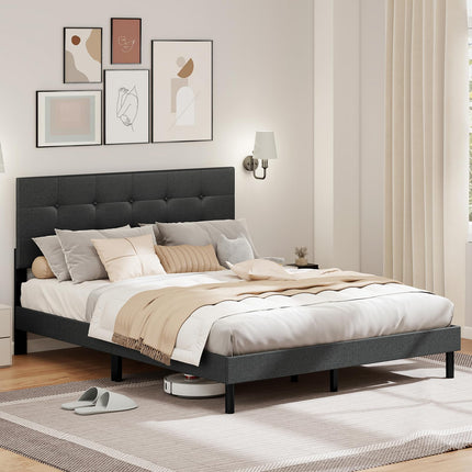 Dreamade Queen Bed Frame Linen Upholstered Platform Bed with Button Tufted Headboard