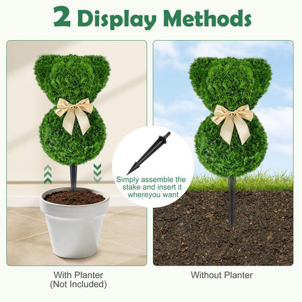 Dreamade 2 Pcs Teddy Bear Topiary Trees 16.5”Sun-Resistant Faux Boxwood Plants