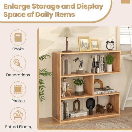 Dreamade 3-Tier Bookshelf, Wooden Concave Bookcase for Small Space, Modern Freestanding Display Storage Shelves