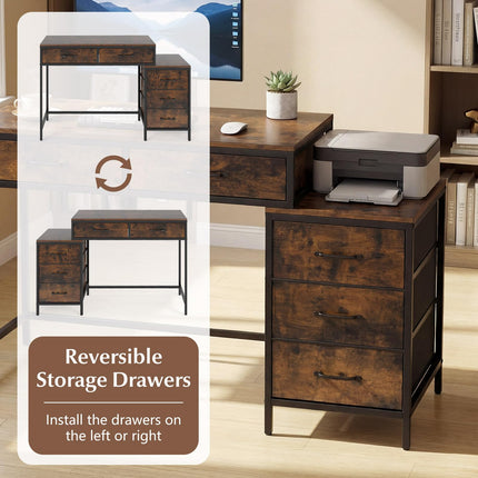 Dreamade Reversible Computer Desk with 5 Drawers