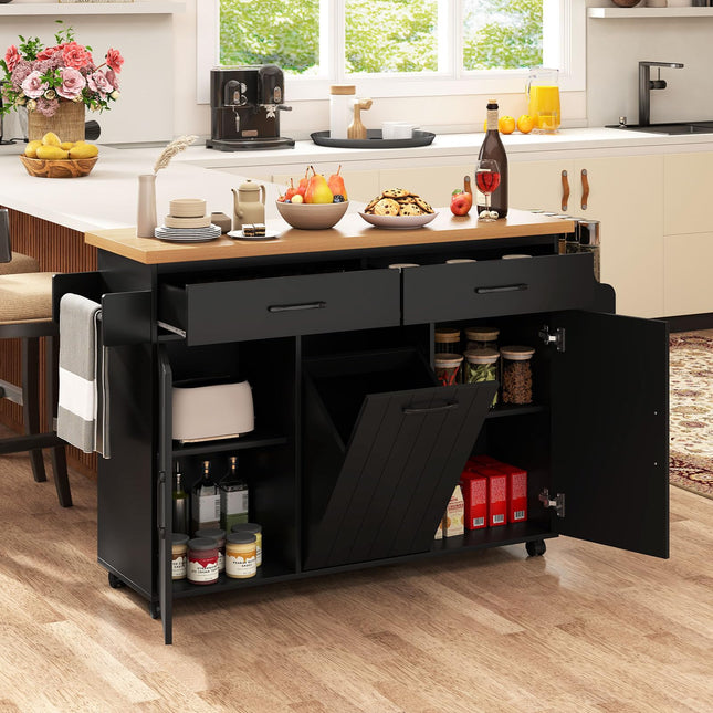 Dreamade Kitchen Island w/Trash Bag Storage