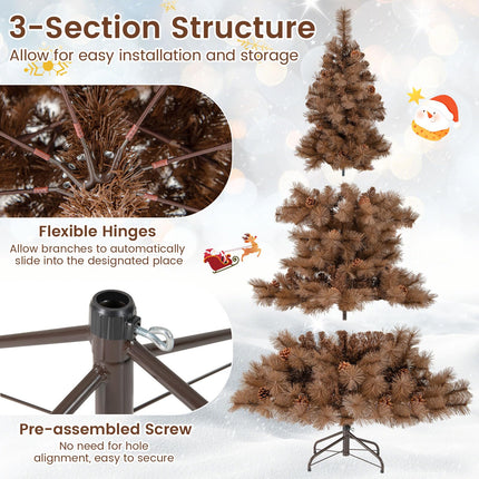 Dreamade 6 FT Pre-Lit Chocolate-Color Xmas Tree with 493 Pine Needles & PVC Tips