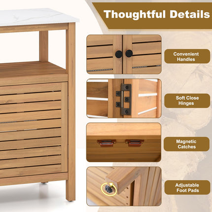 Dreamade Outdoor Potting Bench Acacia Wood Large Planting Workstation with 2-Door Storage Cabinet