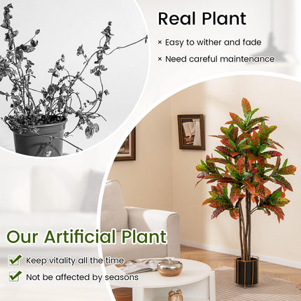 Dreamade 5 FT Tall Artificial Croton Palm Tree in Pot with Gradient Leaves