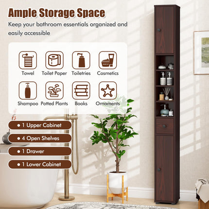 Dreamade Slim Bathroom Storage Cabinet - 71" Tall Narrow Floor Cabinet Cupboard with 2 Doors